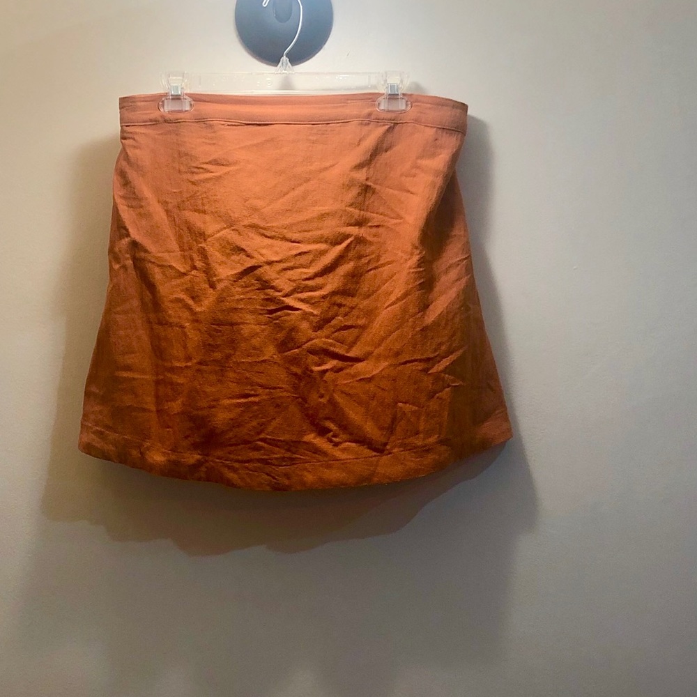 Burnt orange linen mini skirt